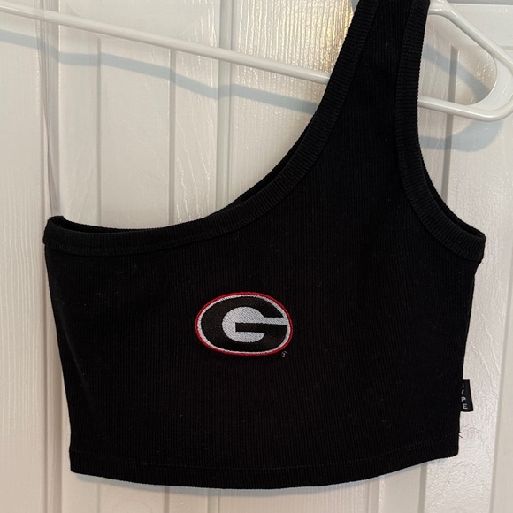 Stylish Black One-Shoulder Crop Top with Logo - Picture 1 of 4